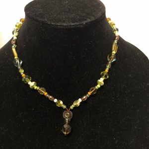 13” Green Multicolor beaded Necklace #44. ….